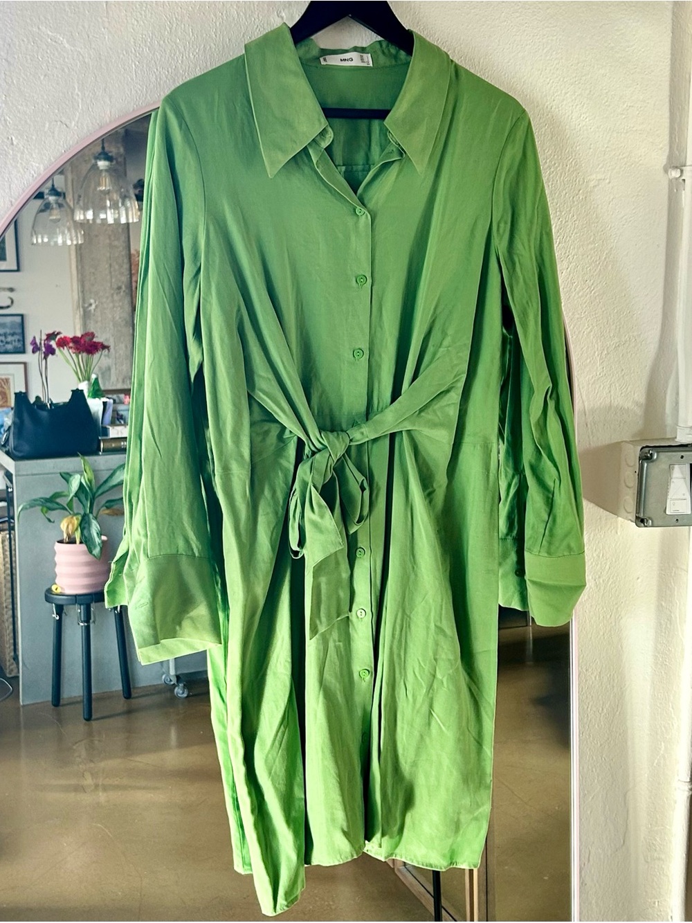 Mango Green 100% Lyocell Shirt Dress, sz US 8, new without tags